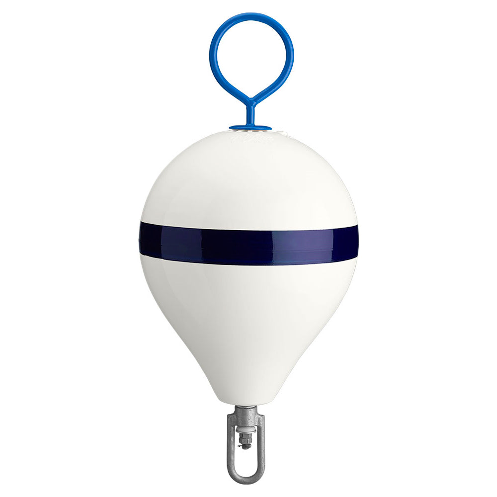 Polyform 13.5" CM Mooring Buoy w/Galvanized Iron - White Blue Stripe [CM-2 WHITE W/STRIP]